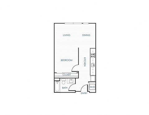 Floor plan for studio, 1 bath, 687 sqft